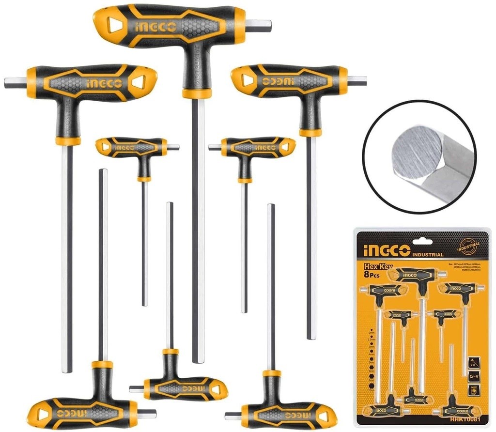 INGCO 8 PCS T-HANDLE HEX WRENCH SET - HHKT8081