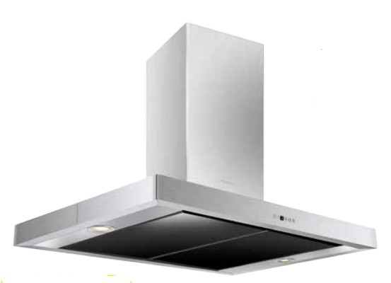 PROFF Hotte cuisine îlot 90cm en Inox+Verre trempé noir décoratif LDI35-GL