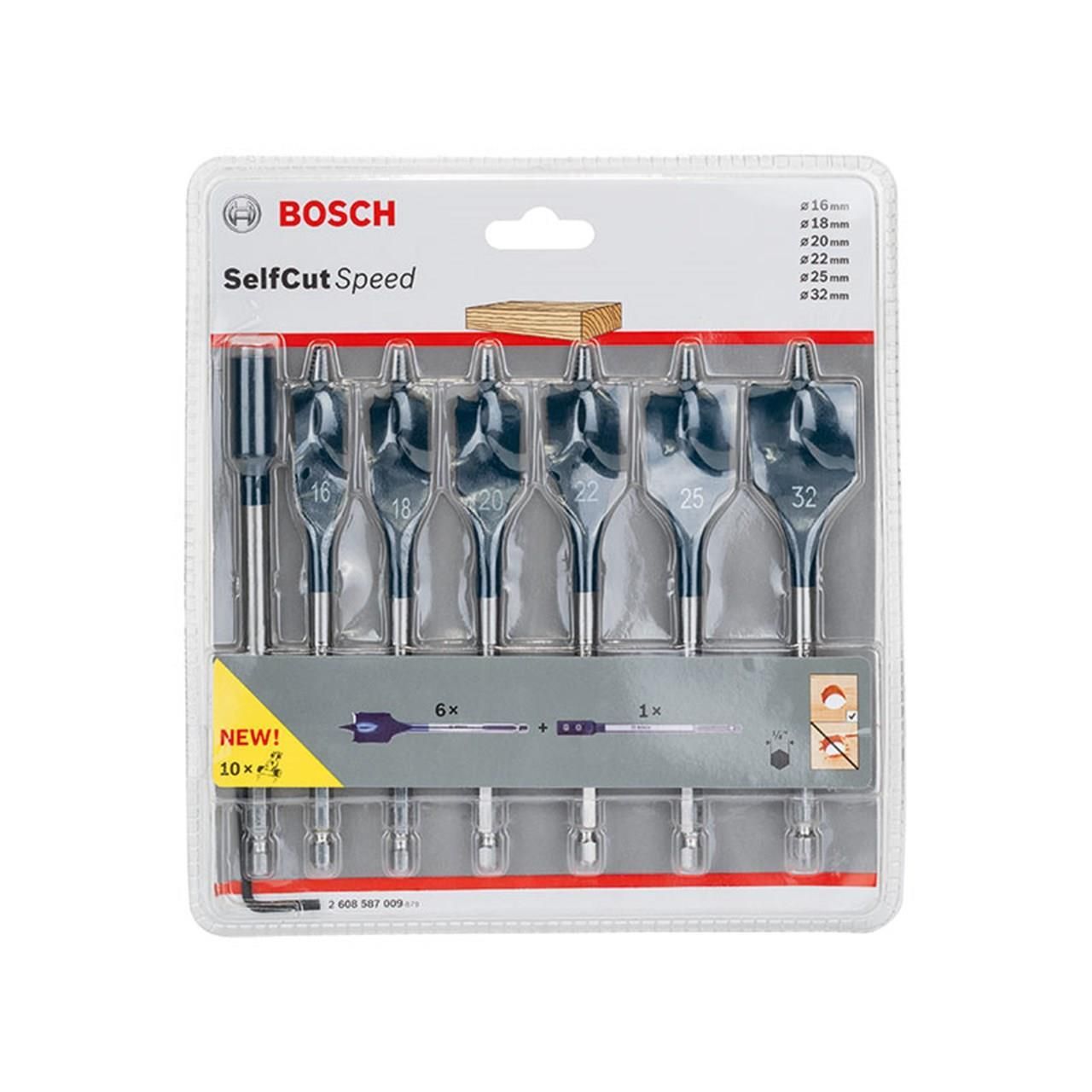 BOSCH  Mèches plates Self Cut Speed, set de 7 pièces - 16; 18; 20; 22; 25; 32 mm - 2608587009