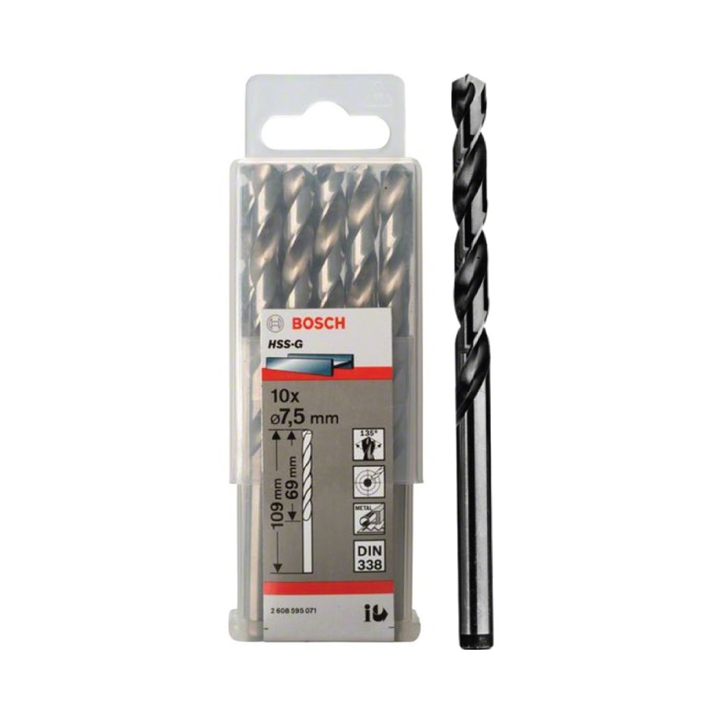 BOSCH Forets à métaux rectifiés HSS-G, DIN 338 - 7,5 x 69 x 109 mm - 2608595071