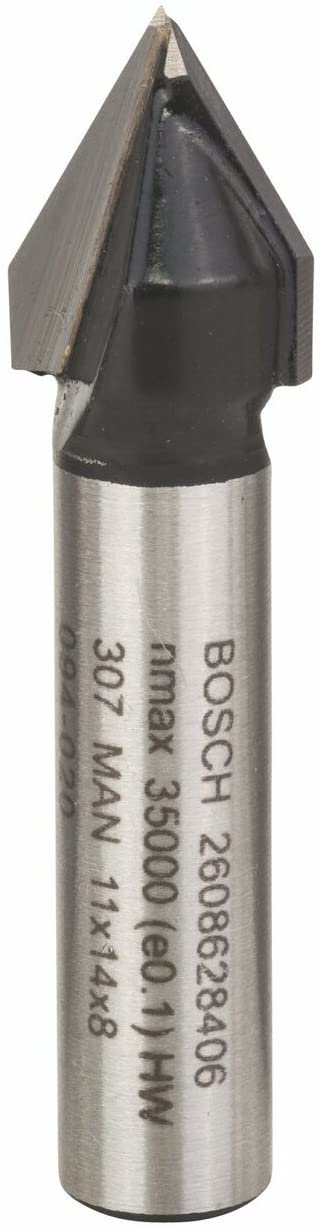 BOSCH  Fraises à rainurer droit en V - 8 mm, D1 11 mm, L 14 mm, G 45 mm, 60° - 2608628406