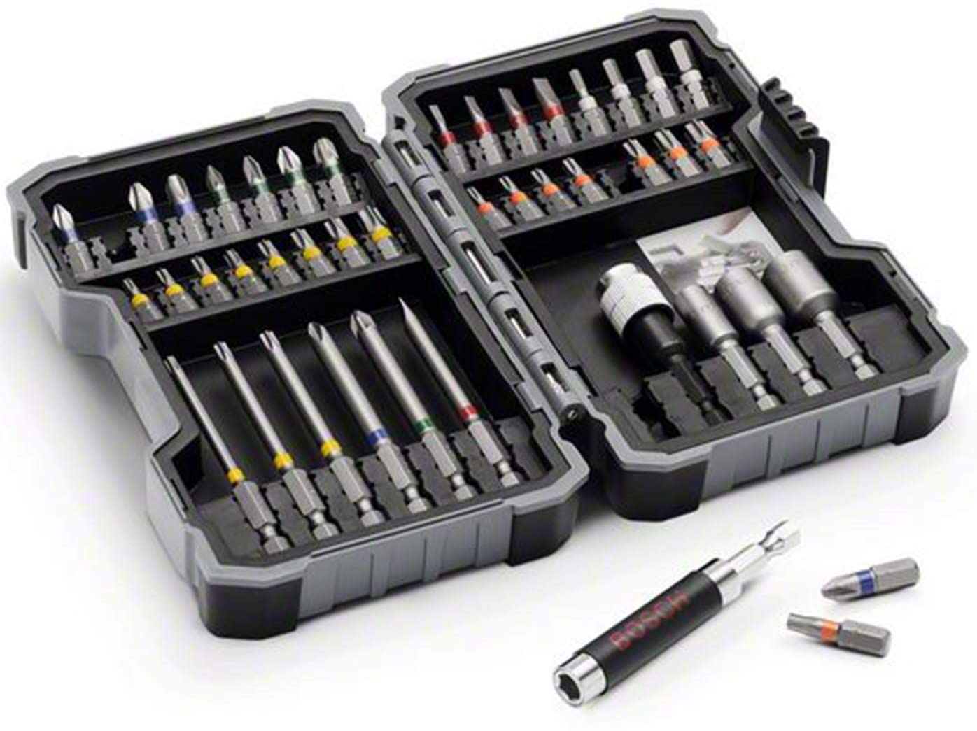 BOSCH Embouts et douilles, coffret de 43 pièces - PH1; PH2; PH3; PZ1; PZ2; PZ3; SL3; SL4; SL5; SL6; H3; H4; H5; H6; T10; T15; T20; T25; T27; T30; T40; TH10; TH15; TH20; TH25; TH27; TH30; TH40; PH2; PZ2; SL6; T15; T20; T25 - 2607017164