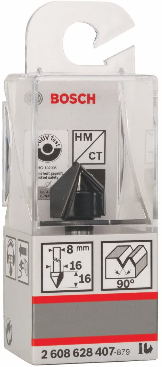 BOSCH  Fraises à rainurer droit en V - 8 mm, D1 16 mm, L 16 mm, G 45 mm, 90° - 2608628407