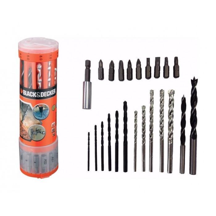 BLACK+DECKER Set de 23 pièces icluants Forets et embouts - A7102-XJ