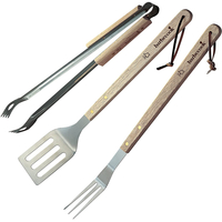 BARBECOOK Set standard avec 3 ustensiles barbecue en inox et bois, accessoires barbecue - 2230310055