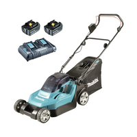 MAKITA Tondeuse à gazon sans fil + 2 batteries  18 V 5 Ah + chargeur DC18RD 2 voies - DLM382CM2