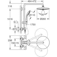 GROHE Colonne de douche thermostatique Euphoria 260, Argent, tête Ronde 260mm - 27296002