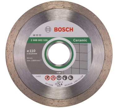 BOSCH  Disque à tronçonner diamanté Standard for Ceramic - 110 x 22,23 x 1,6 x 7,5 mm - 2608602535