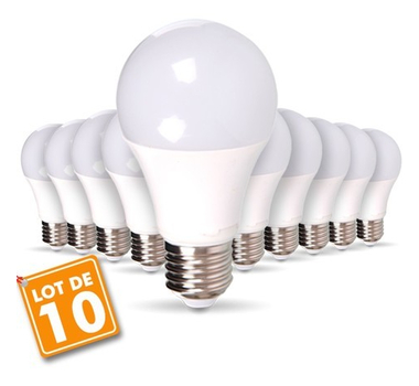 LOT DE 10 AMPOULES LED E27 9W ÉQUIVALENT 70W 800M BLANC FROID 6500K