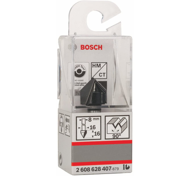 BOSCH  Fraises à rainurer droit en V - 8 mm, D1 16 mm, L 16 mm, G 45 mm, 90° - 2608628407