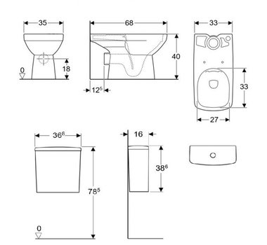 GEBERIT SELNOVA Square Pack WC à poser avec Abattant normal - 500.152.01.1