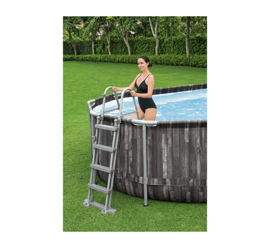 BESTWAY Piscine hors sol ovale Power Steel™ décor bois 610 x 366 x 122 cm - 5611R