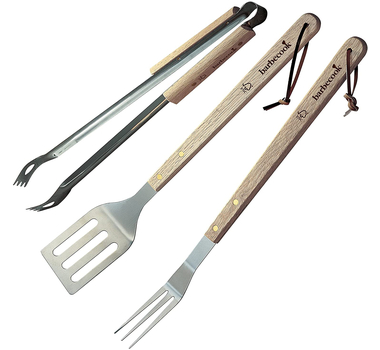 BARBECOOK Set standard avec 3 ustensiles barbecue en inox et bois, accessoires barbecue - 2230310055