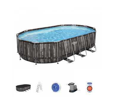 BESTWAY Piscine hors sol ovale Power Steel™ décor bois 610 x 366 x 122 cm - 5611R