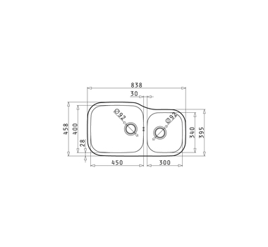 PYRAMIS Evier de cuisine sous plan Dione (84X46) 2B LH UM - 109400030