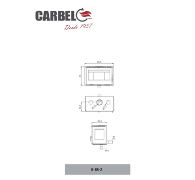 CARBEL Insert panoramique de 85 cm, 4 ventilateurs, 10.7 kW - A-85-2 THERMIC 3 VITRES