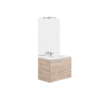 ROCA Pack ADELE meuble de salle de bain suspendu 80 cm Gris Beige avec 2 tiroirs, lavabo, miroir et applique  - A851260422
