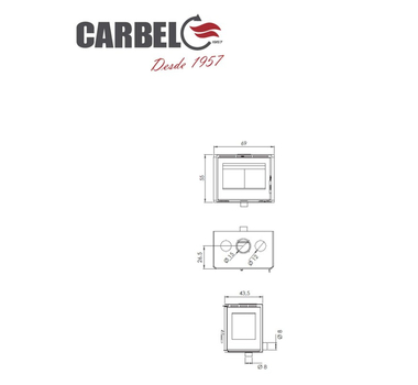 CARBEL Insert panoramique A-70-2 THERMIC , 4 ventilateurs, 9.3 kW - A-70-2 THERMIC ANGLE
