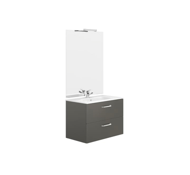 ROCA Pack ADELE meuble de salle de bain suspendu 80 cm Gris Anthracite avec 2 tiroirs, lavabo, miroir et applique  - A851260153