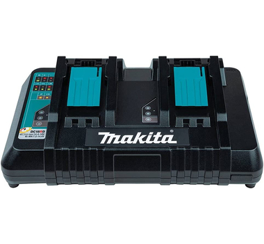 MAKITA Tondeuse à gazon sans fil + 2 batteries  18 V 5 Ah + chargeur DC18RD 2 voies - DLM382CM2