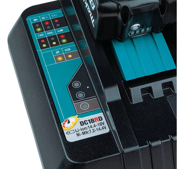 MAKITA Tondeuse à gazon sans fil + 2 batteries  18 V 5 Ah + chargeur DC18RD 2 voies - DLM382CM2