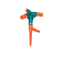 Arroseur de jardin rotatif Sayim 1023 de couleur turquoise et orange, monté sur pic.